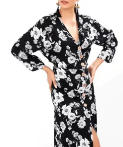 Women's V-Neck Floral Print High/Low Dress