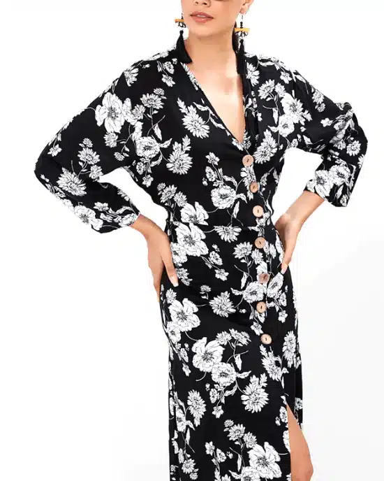Women's V-Neck Floral Print High/Low Dress