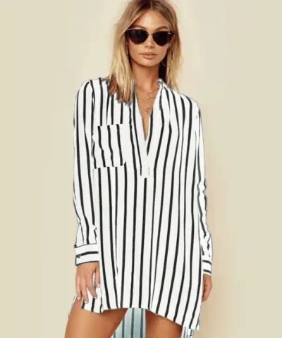 Women's V-Neck Striped Popover Top