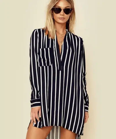 Women's V-Neck Striped Popover Top