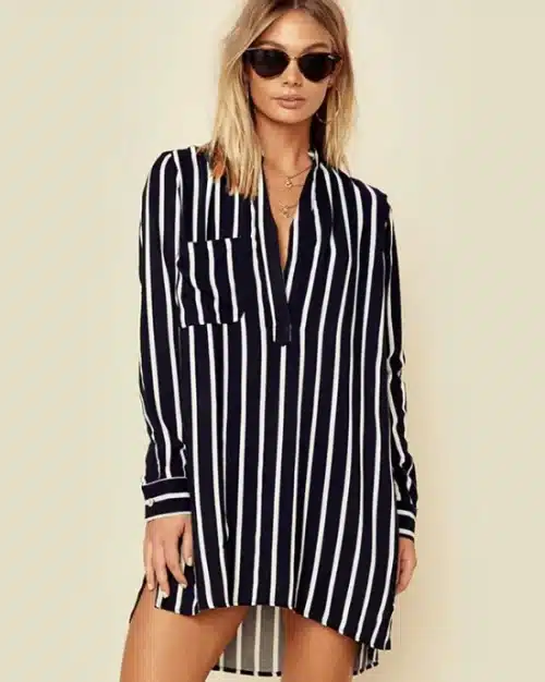 Women's V-Neck Striped Popover Top