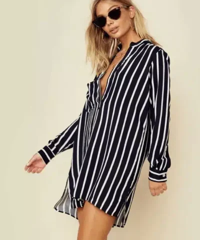 Women's V-Neck Striped Popover Top