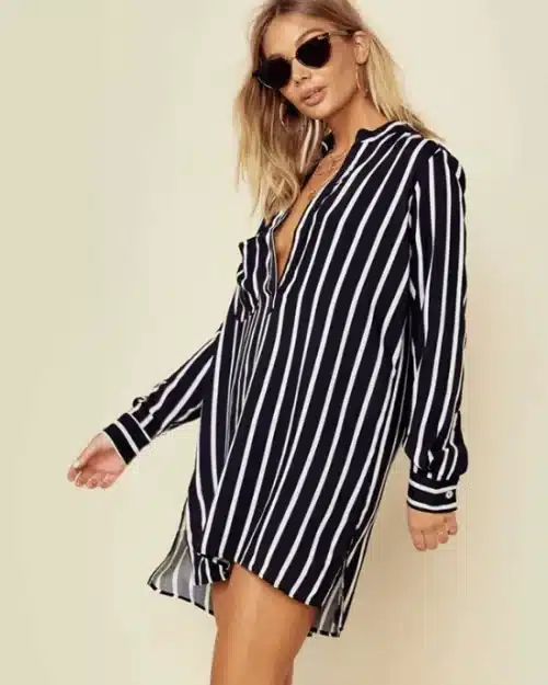 Women's V-Neck Striped Popover Top