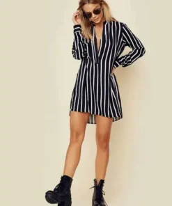 Women's V-Neck Striped Popover Top