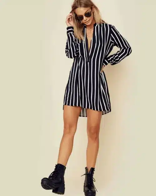 Women's V-Neck Striped Popover Top