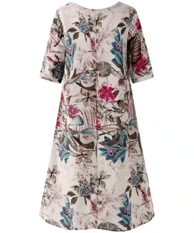 Women's Floral Printed Short Sleeve Loose Linen Dresses