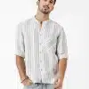 Men's  Linen Cotton Striped Three Quarter Sleeve Shirts
