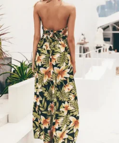 Women's Tropical Floral Print Backless Wrap Dress