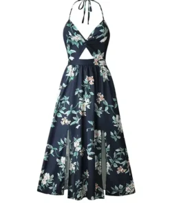 Women's High Waist Split Ruffle-Hem Wrap Dress