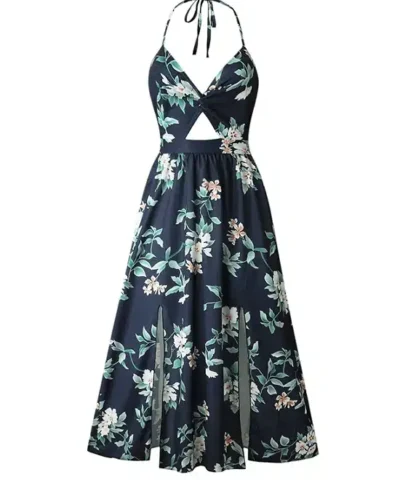 Women's High Waist Split Ruffle-Hem Wrap Dress