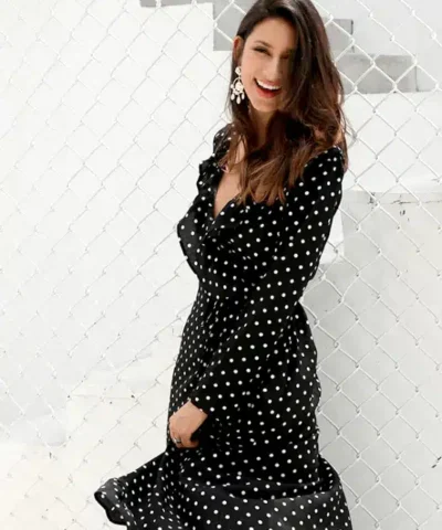 Women's Polka Dot Print Ruffle Wrap Long Dress