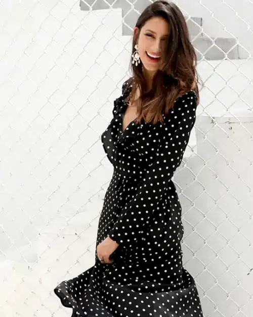 Women's Polka Dot Print Ruffle Wrap Long Dress
