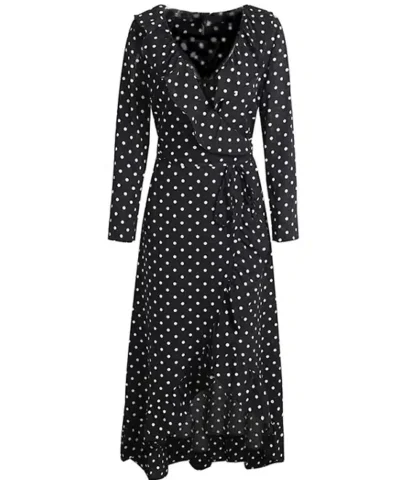 Women's Polka Dot Print Ruffle Wrap Long Dress