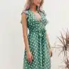 Women's V-Neck Casual Ruffle Midi Polka Dot Green Summer Dress