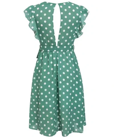 Women's V-Neck Casual Ruffle Midi Polka Dot Green Summer Dress