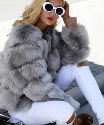 Women's Chevron Faux Fur Jacket