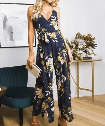 Women's V- Neck Floral Print Jumpsuits