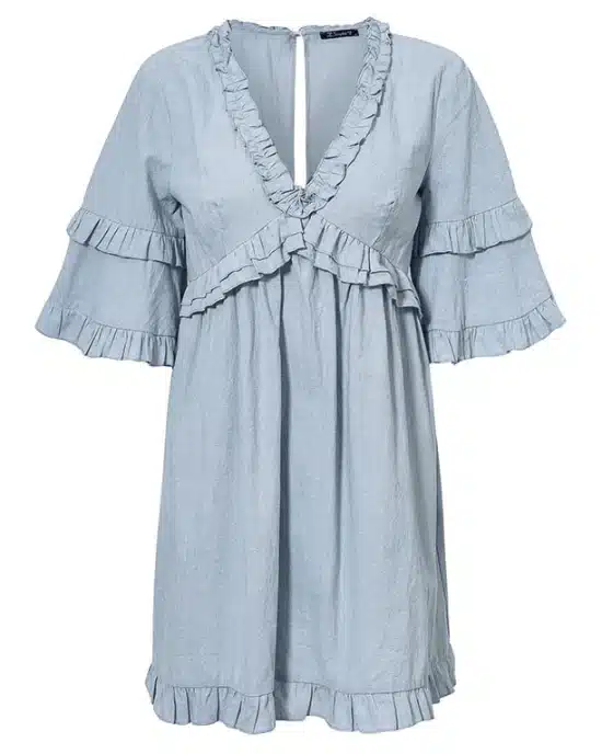 Women's Elegant Solid Ruffles Short Sleeve Dress