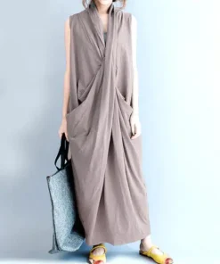 Women's V Neck Maxi Vestido Loose Irregular Beach Oversize Dresses