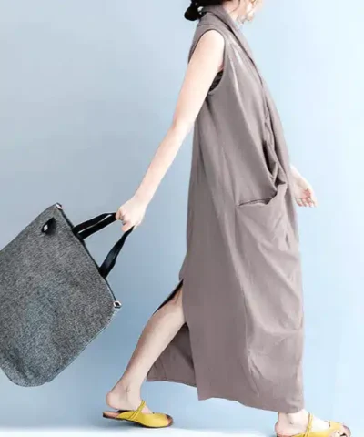 Women's V Neck Maxi Vestido Loose Irregular Beach Oversize Dresses