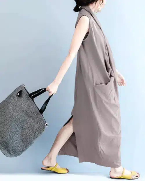 Women's V Neck Maxi Vestido Loose Irregular Beach Oversize Dresses