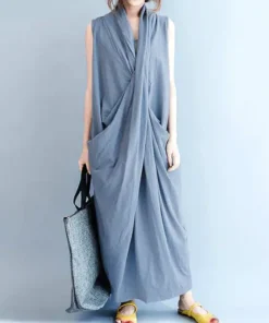 Women's V Neck Maxi Vestido Loose Irregular Beach Oversize Dresses