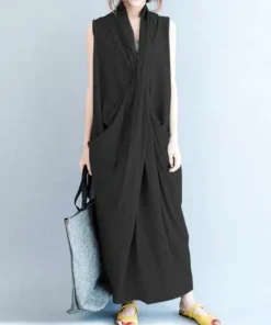 Women's V Neck Maxi Vestido Loose Irregular Beach Oversize Dresses