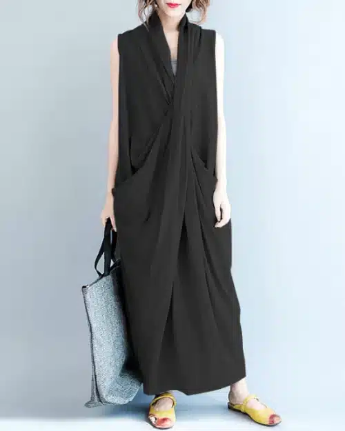 Women's V Neck Maxi Vestido Loose Irregular Beach Oversize Dresses