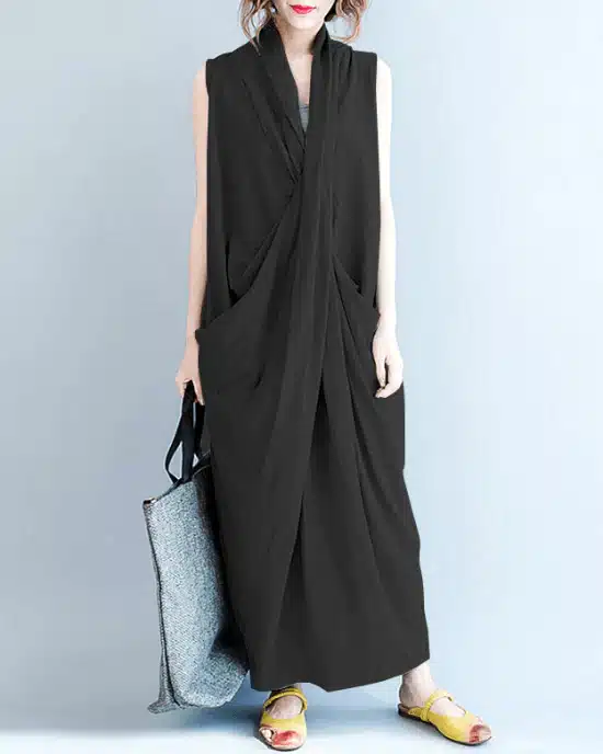 Women's V Neck Maxi Vestido Loose Irregular Beach Oversize Dresses