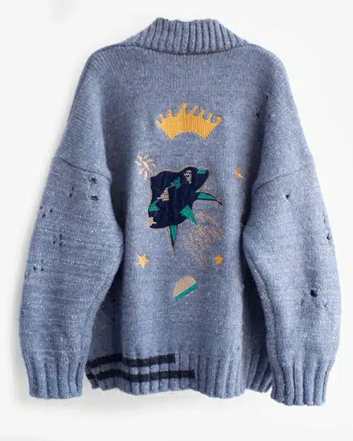 Women's Crown Embroidery Cardigans Poncho Single Breasted Knit Sweater