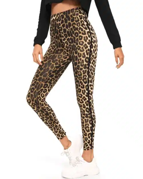 Track Stripe Leopard Print Leggings