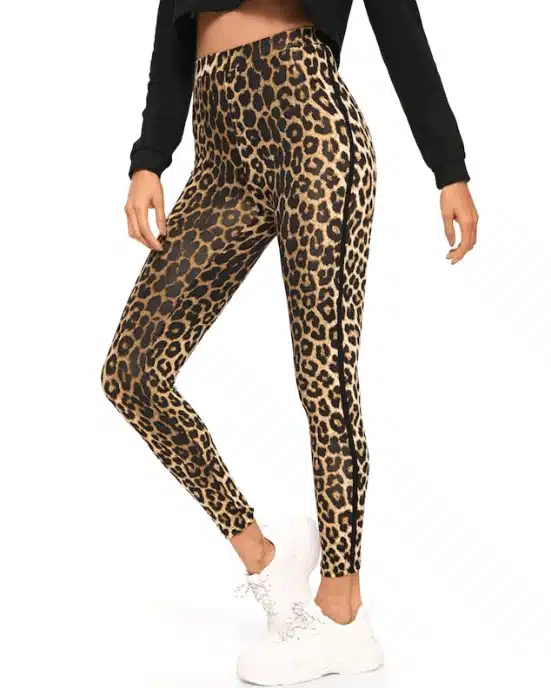 Track Stripe Leopard Print Leggings