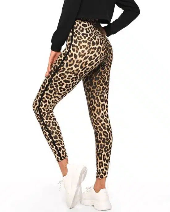 Track Stripe Leopard Print Leggings