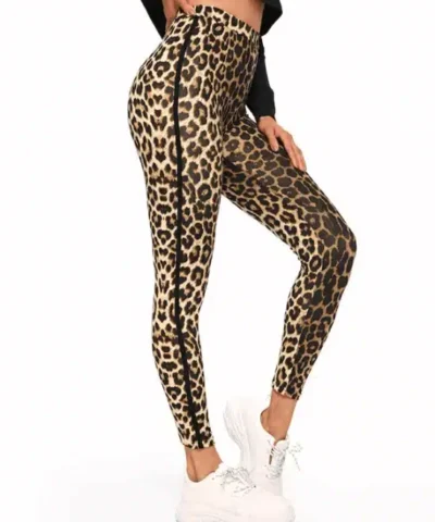 Track Stripe Leopard Print Leggings