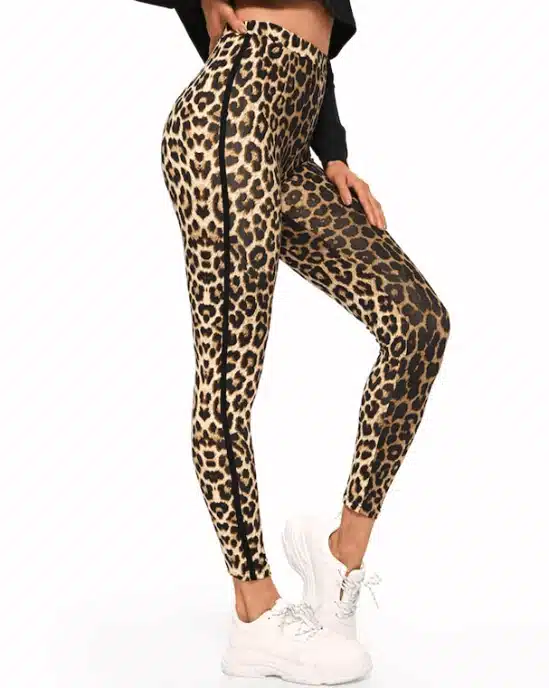 Track Stripe Leopard Print Leggings