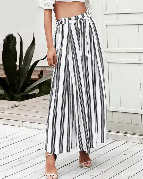 Women's Summer Beach High Waist Split Striped Pant