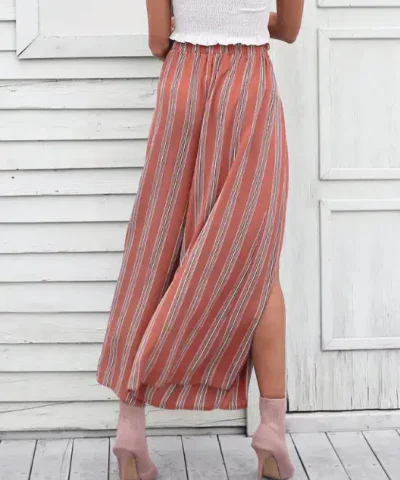 Women's Summer Beach High Waist Split Striped Pant
