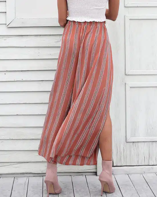 Women's Summer Beach High Waist Split Striped Pant