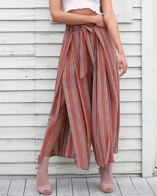 Women's Summer Beach High Waist Split Striped Pant