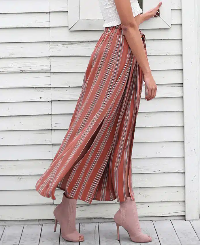 Women's Summer Beach High Waist Split Striped Pant