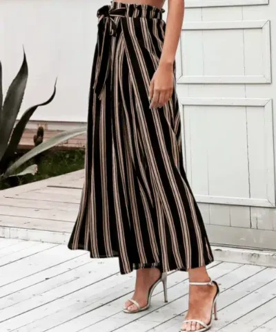 Women's Summer Beach High Waist Split Striped Pant