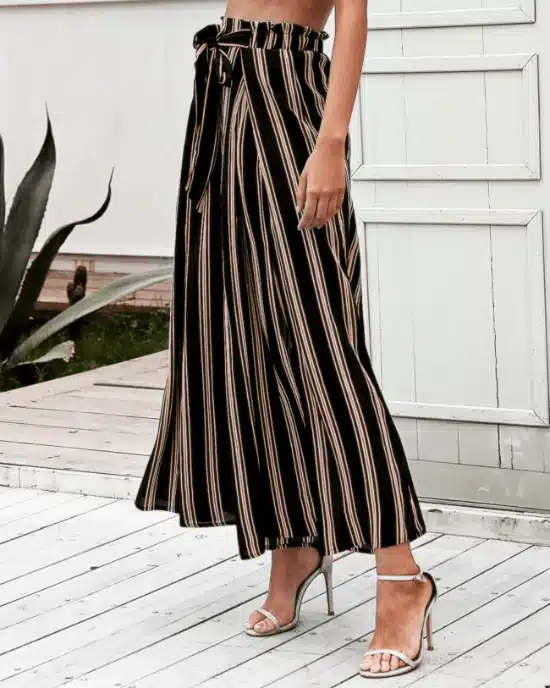 Women's Summer Beach High Waist Split Striped Pant