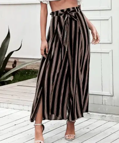 Women's Summer Beach High Waist Split Striped Pant