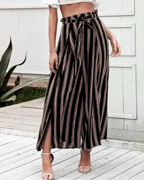 Women's Summer Beach High Waist Split Striped Pant