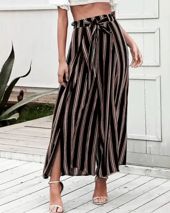 Women's Summer Beach High Waist Split Striped Pant