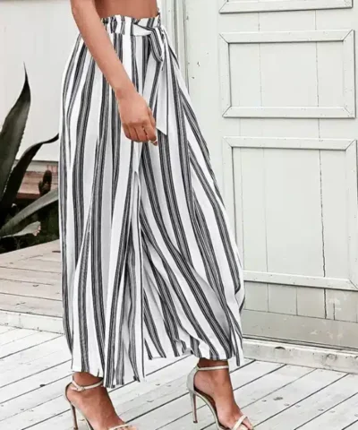 Women's Summer Beach High Waist Split Striped Pant