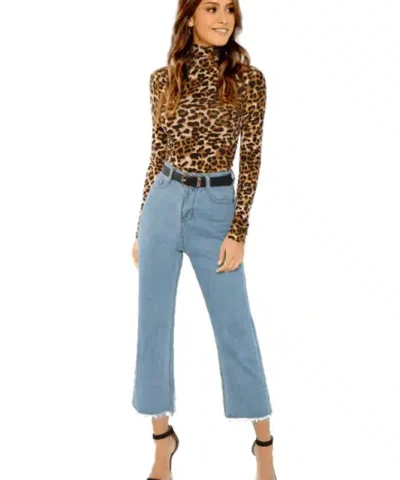 Women's Leopard Print Knit Jersey Long Sleeve Turtleneck Top