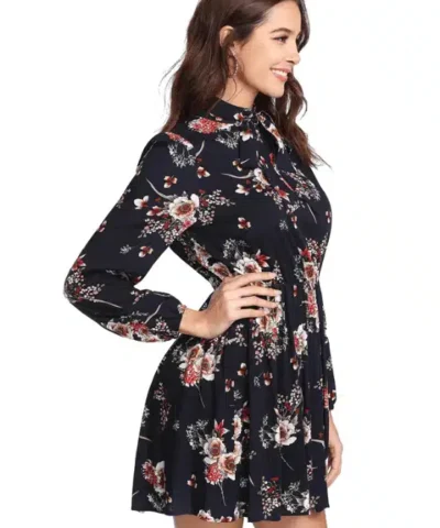 Women's Multicolor Floral High Waist A Line Dress