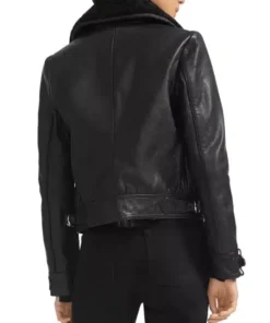 Basara Real Sheep Shearling-Collar Leather Moto Jacket