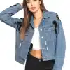 Women's Lace Up Ripped Single Breasted Denim Jacket